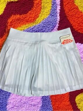 FP MOVEMENT Pleated White Mini Skirt with Mesh Overlay